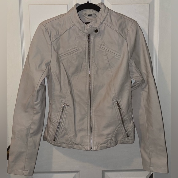 Guess Jackets & Blazers - Guess Women's Light Beige Leather Jacket